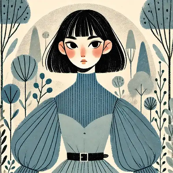 Illustration de Blanche-Neige dans un décor forestier, version moderne des Éco-Contes